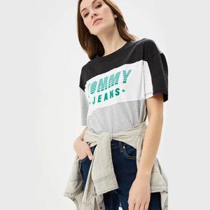 Tommy Hilfiger dámské šedé tričko s pruhy